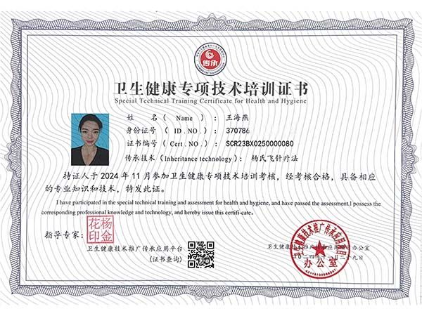 衛(wèi)生健康專項技術(shù)培訓(xùn)證書
